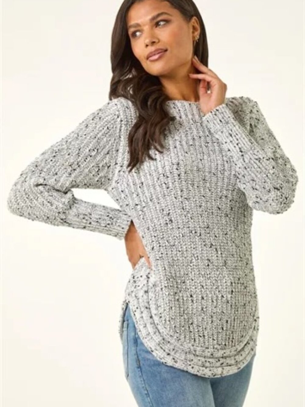 Sunny Girl Curved Hem Stitch Detail Jumper (M)